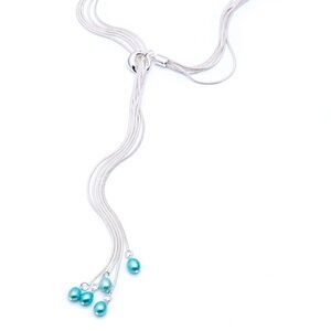 Aqua Freshwater Pearl & Silver-Filled Lariat  Necklace